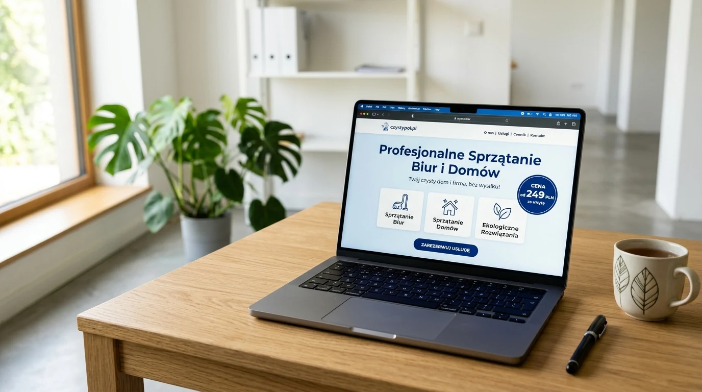 Nowoczesna strona WWW dla firmy sprzątającej na laptopie